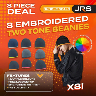 8x Two-Tone Embroidered Beanie Hats with Company Logo