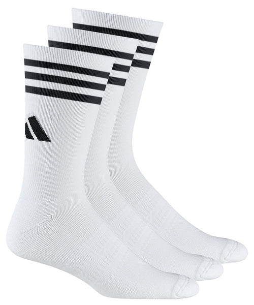 Adidas crew socks 3-pack in white, featuring cushioning for comfort and support.