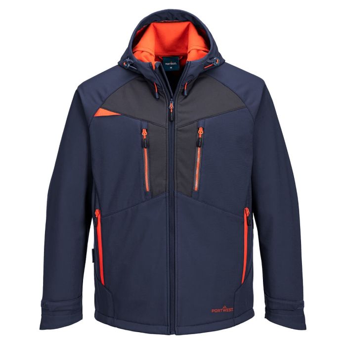 Dark navy Portwest DX4 Softshell 3L jacket offering durable and comfortable protection.