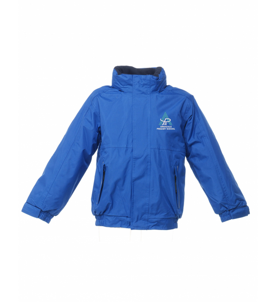 A royal blue Armadale PS 2-in-1 fleece jacket for kids, with the school logo embroidered.