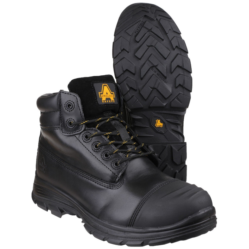 Rear view of the heavy-duty Amblers FS301 Brecon metatarsal safety boot.