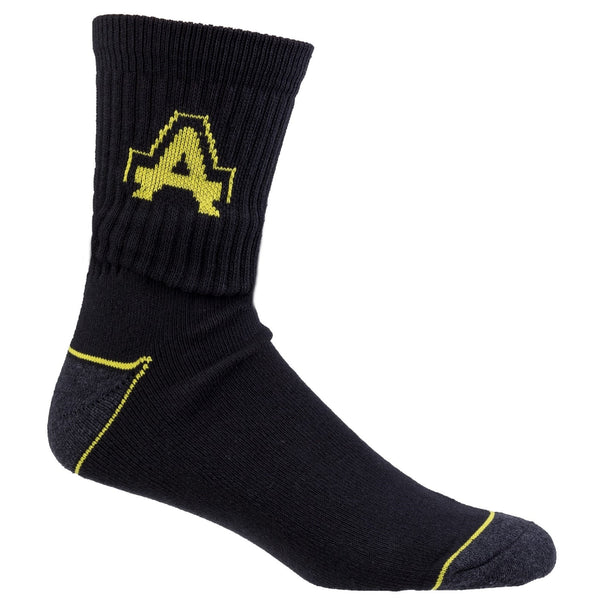 A single pair of light-colored Amblers heavy-duty work socks, unfolded.