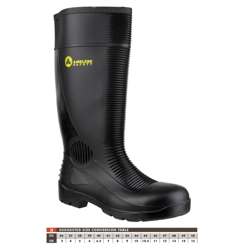 Close-up of the shin protection on the FS100 wellington.