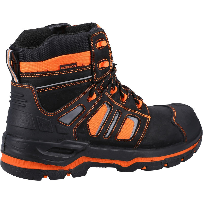 Side profile of the orange Amblers Radiant safety boot.