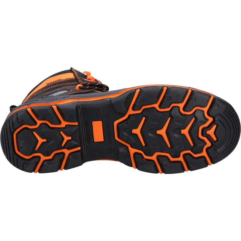 Top-down view of the orange Radiant safety boot.