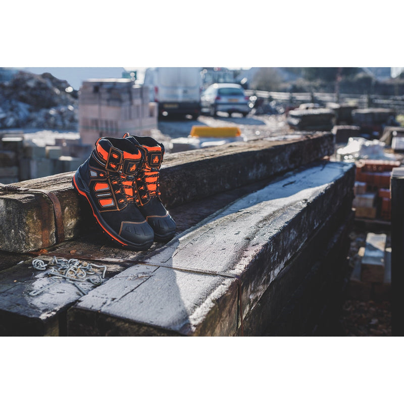 Feature shot of the orange Radiant safety boot.