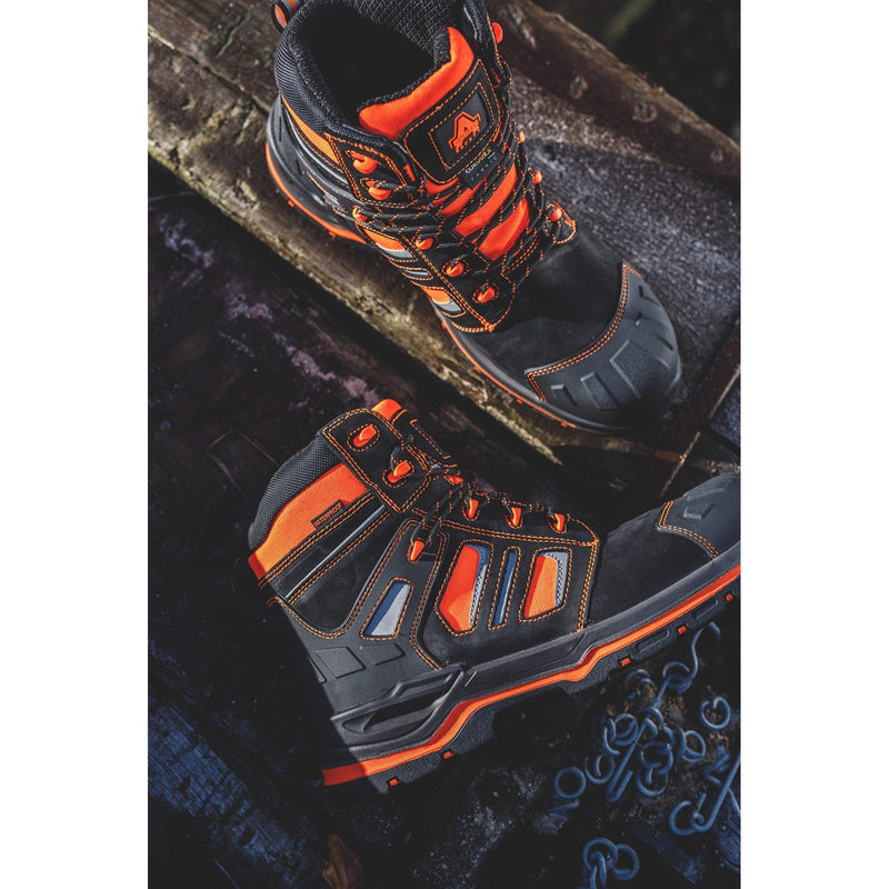 Detail shot of the orange Radiant safety boot.