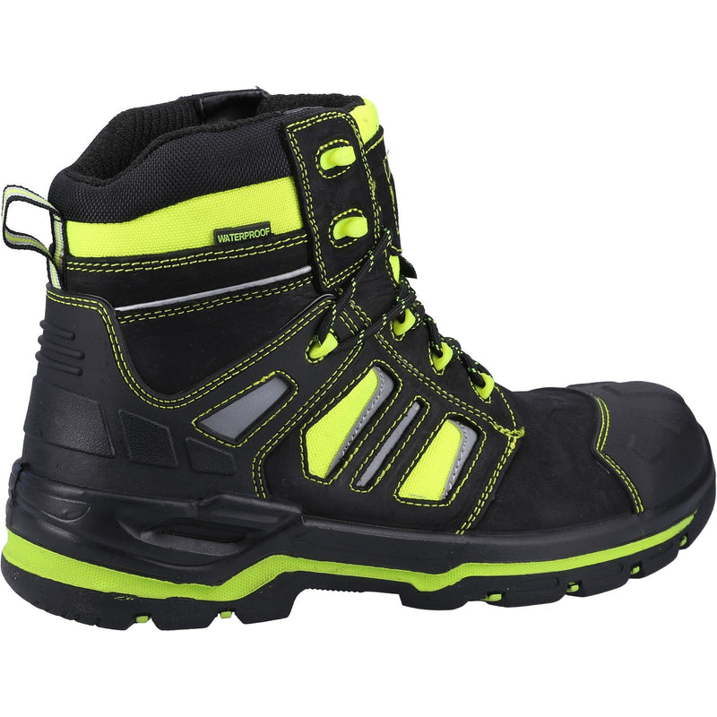 Side profile of the yellow Amblers Radiant safety boot.