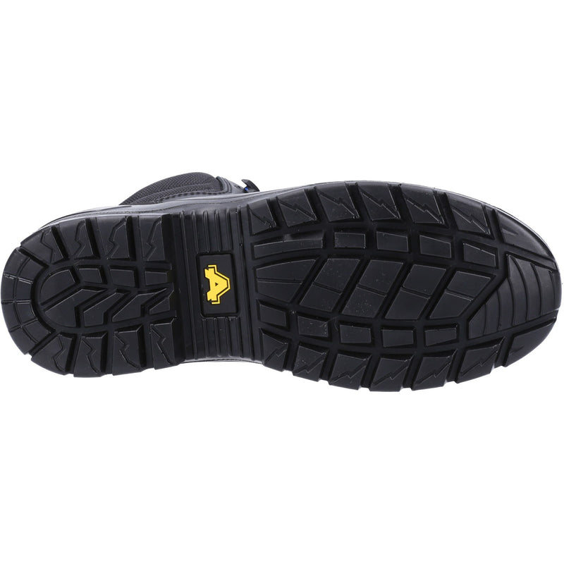 Top-down view of the black leather 308C safety boot.