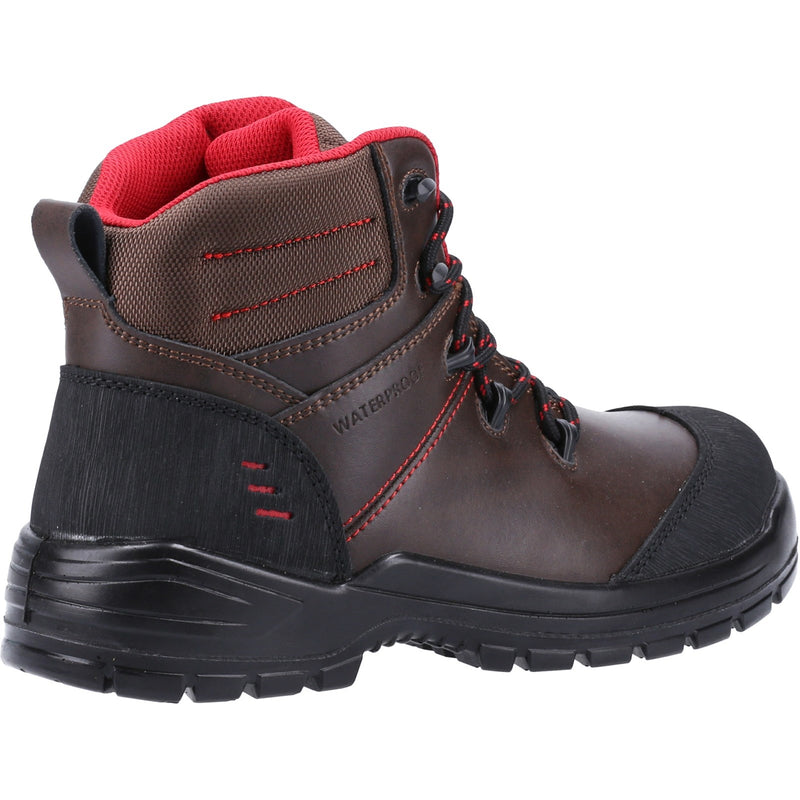 Side profile of the brown leather 308C metal-free safety boot.