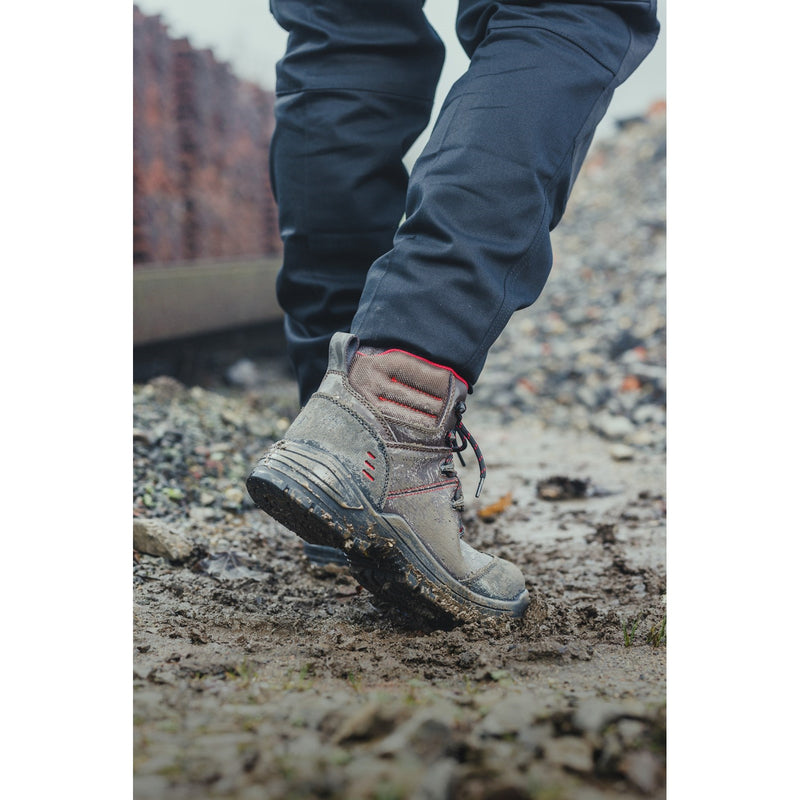 Side feature shot of the brown 308C safety boot.