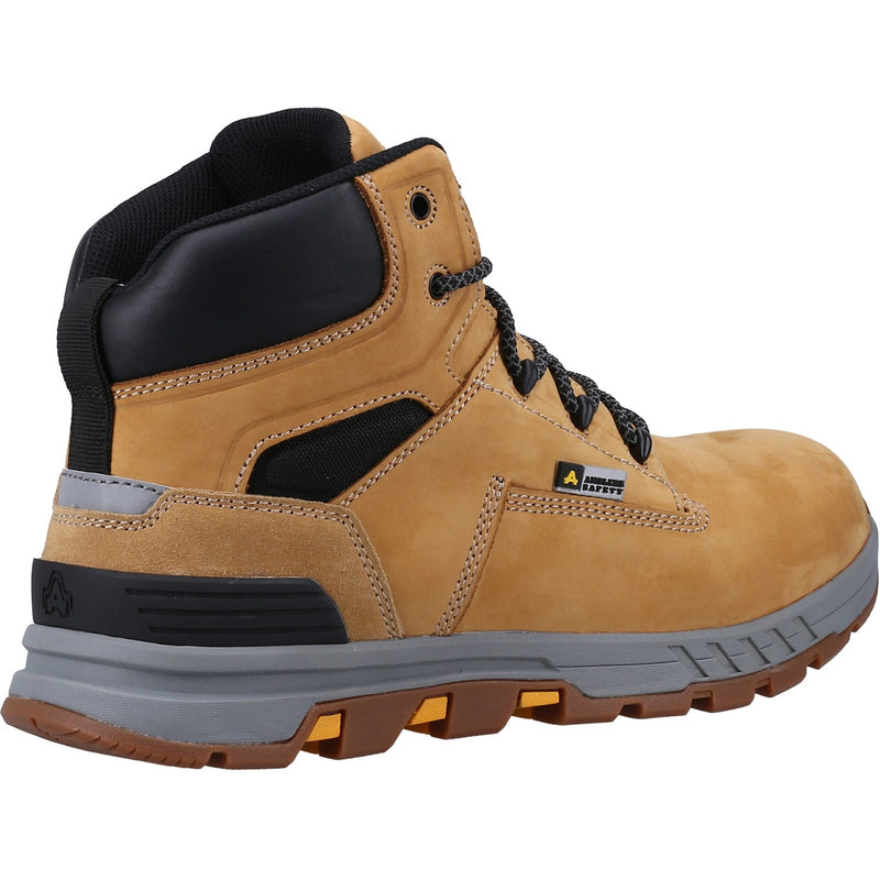 Side profile of the honey-colored Amblers 261 safety boots.