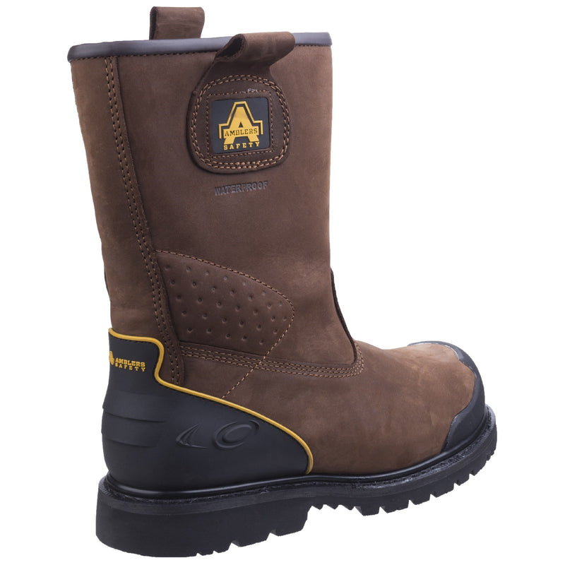 Side profile of the heavy-duty brown leather FS223 industrial boot.