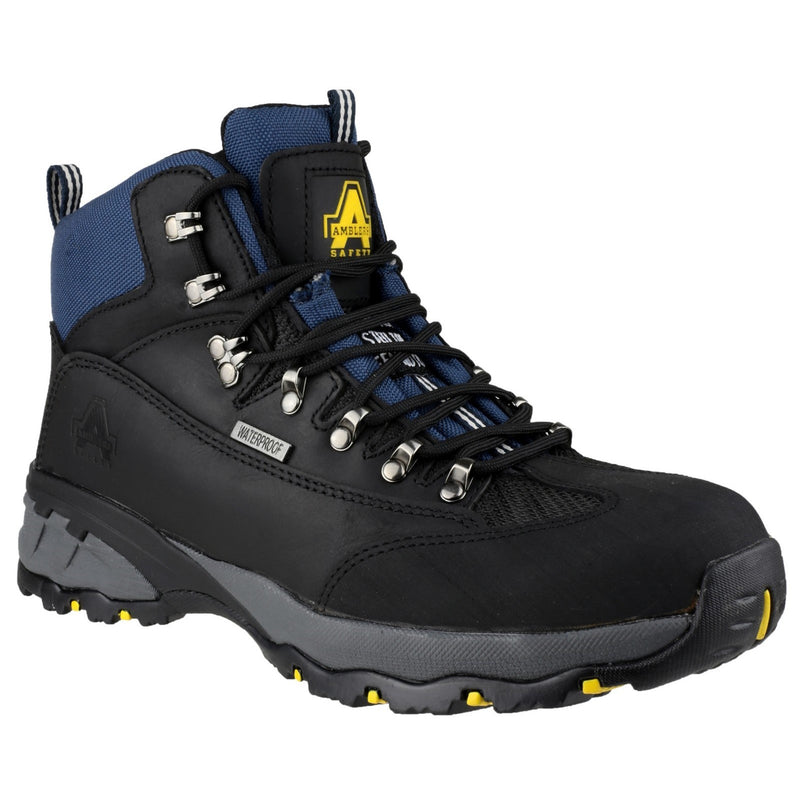 Amblers Safety FS161 boot, angled view with yellow details.