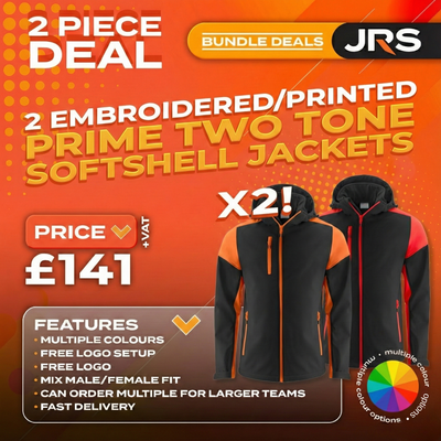 2x Embroidered Workwear Printer Prime Two-Tone Softshell Jackets Bundle with Company Logo
