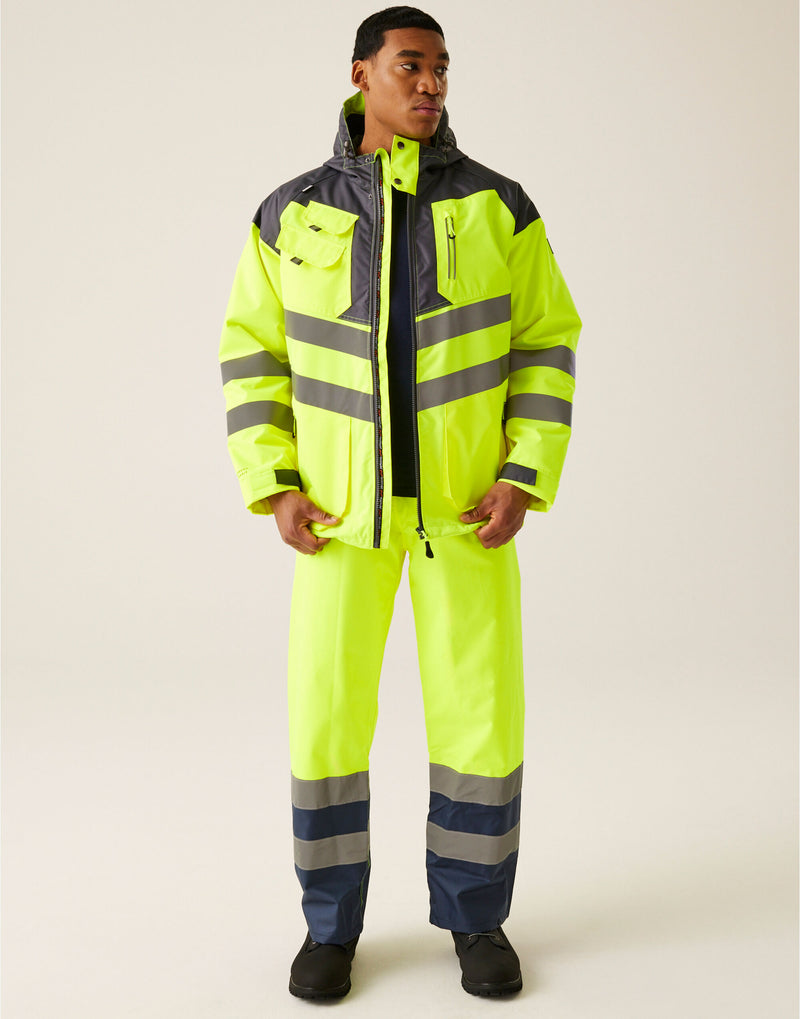 Regatta High Visibility TRA340 Hi-Vis Parka Jacket - Yellow/Grey