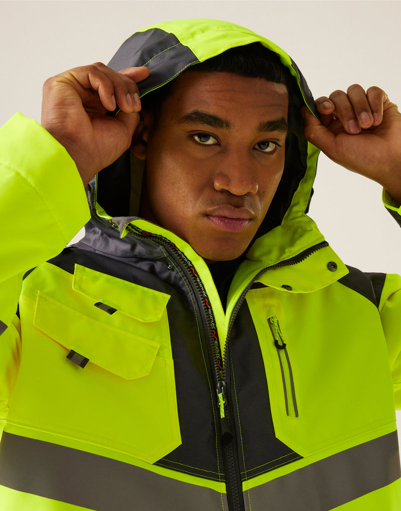 Regatta High Visibility TRA340 Hi-Vis Parka Jacket - Yellow/Grey