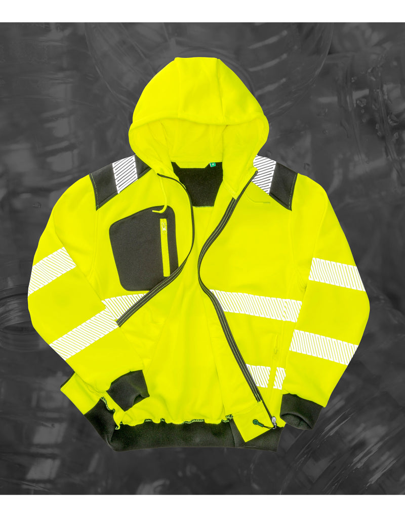 Result Recycled Recycled Zipped Safety Hoody - Fluoresent Yellow