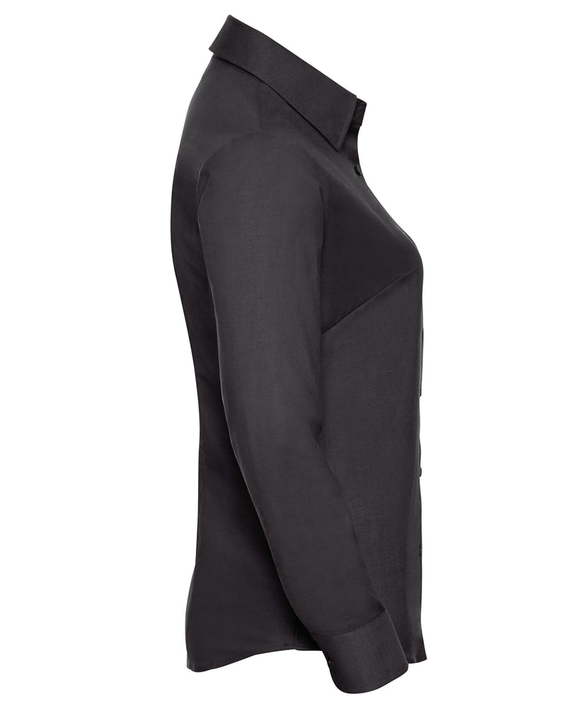 Russell Collection Ladies' Long Sleeve Tailored Oxford Shirt - Black