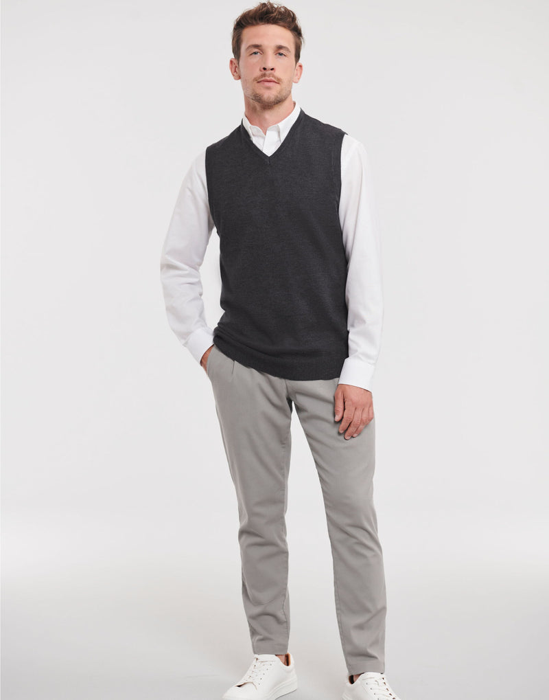 Russell Collection V-Neck Sleeveless Knitted Pullover - Charcoal Marl