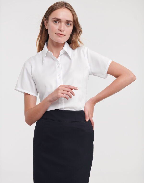 Russell Collection Ladies' Short Sleeve Tailored Ultimate Non-Iron Shirt - Black