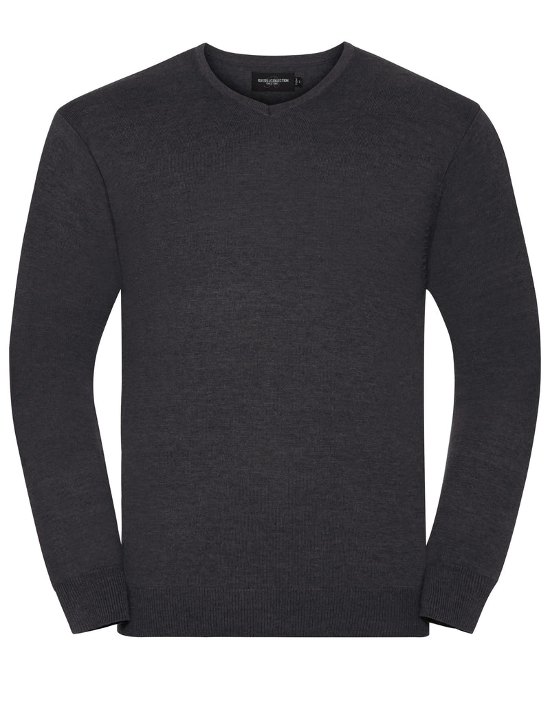 Russell Collection Men'S V-Neck Knitted Pullover - Charcoal Marl