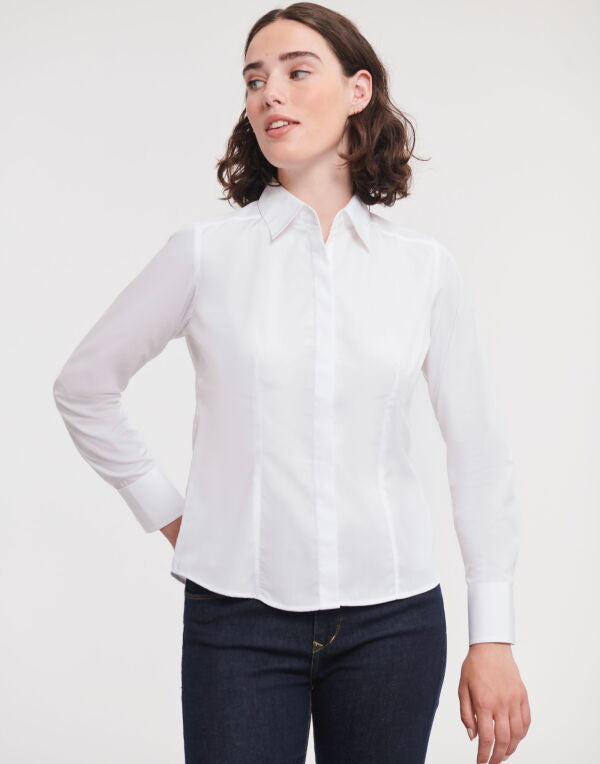 Russell Collection Ladies' Long Sleeve Fitted Polycotton Poplin Shirt