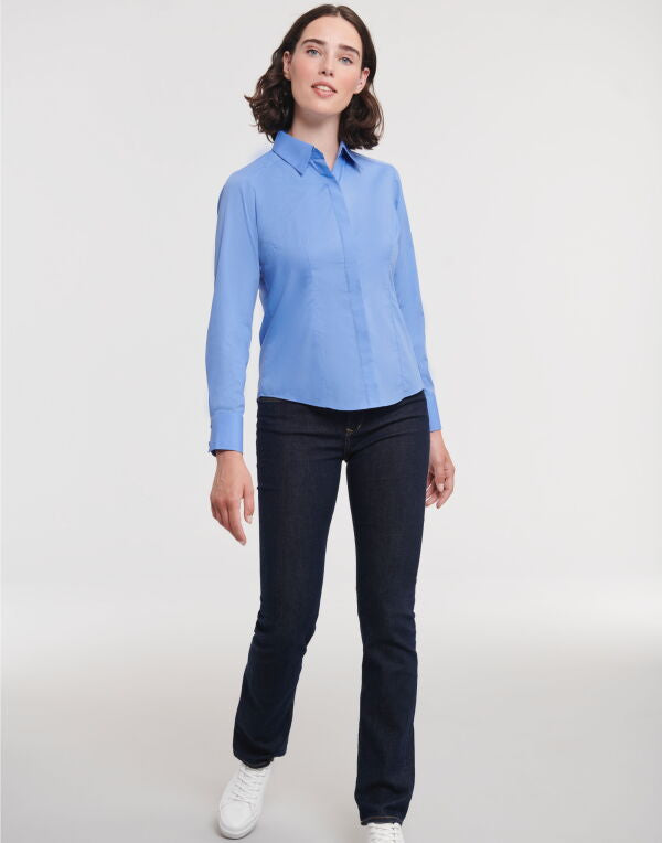 Russell Collection Ladies' Long Sleeve Fitted Polycotton Poplin Shirt
