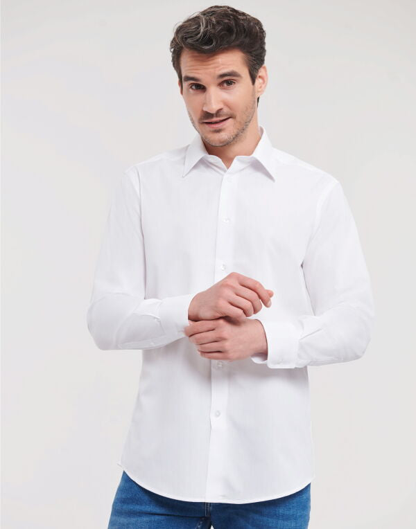 Russell Collection Men'S Long Sleeve Tailored Polycotton Poplin Shirt