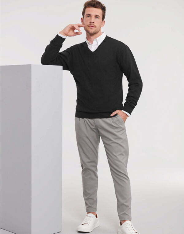 Russell Collection Men'S V-Neck Knitted Pullover - Black