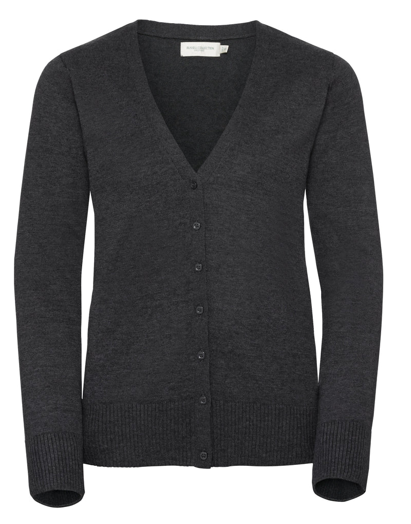 Russell Collection Ladies' V-Neck Knitted Cardigan - Charcoal Marl