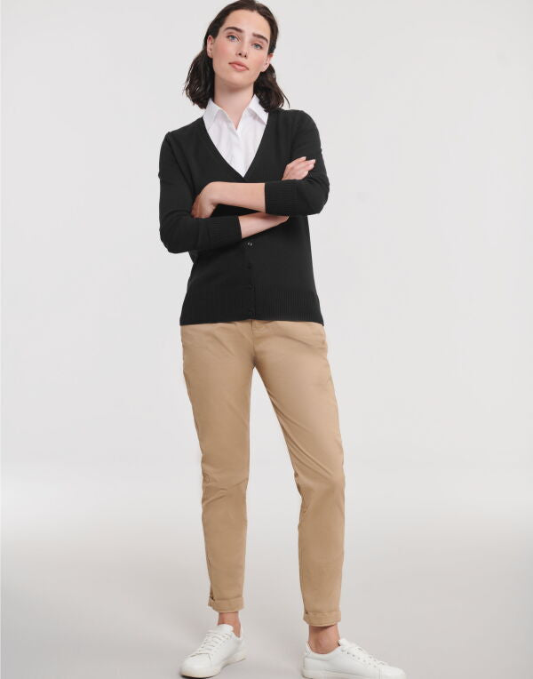 Russell Collection Ladies' V-Neck Knitted Cardigan - Black
