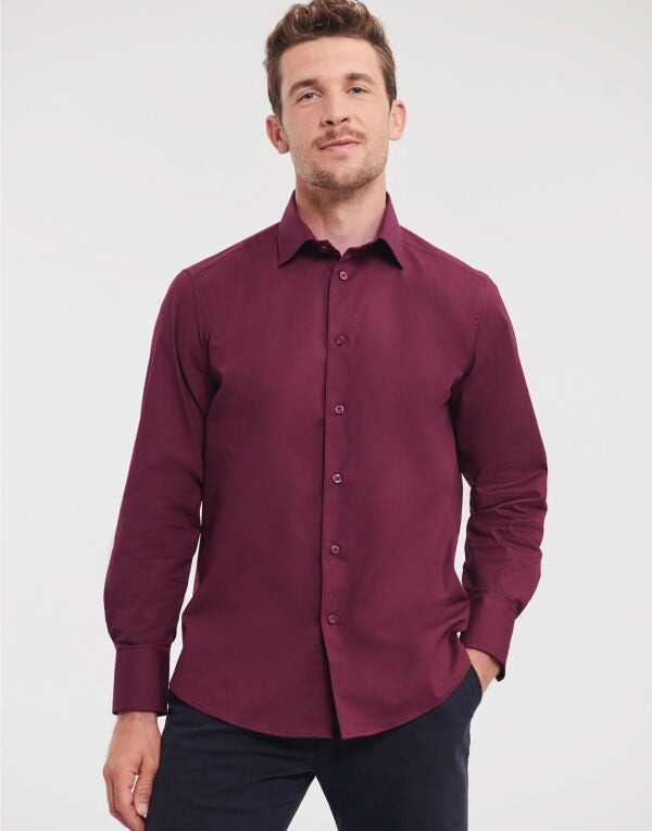 Russell Collection Men'S Long Sleeve Fitted Stretch Shirt - Black