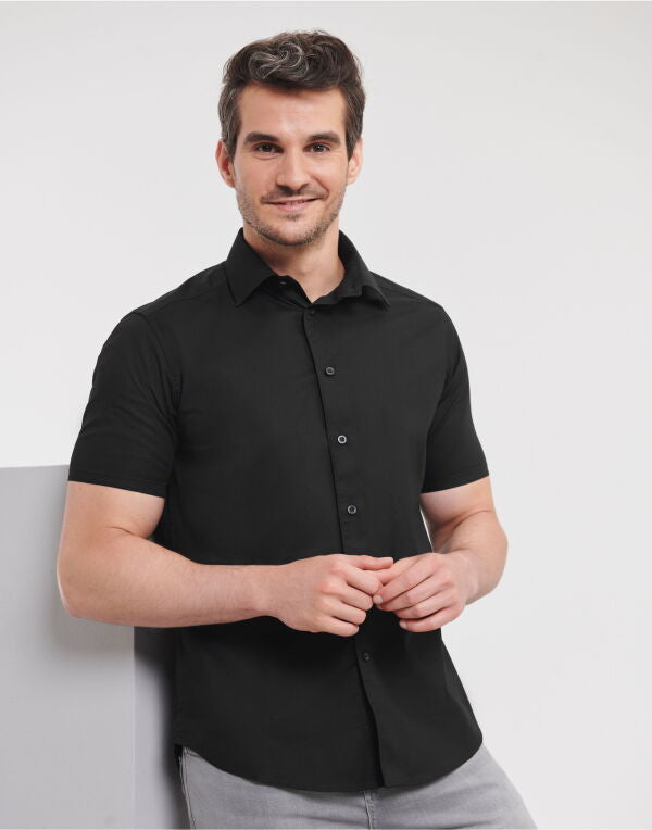Russell Collection Men'S Short Sleeve Fitted Stretch Shirt - Black
