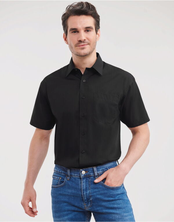 Russell Collection Men'S Short Sleeve Classic Polycotton Poplin Shirt - Black