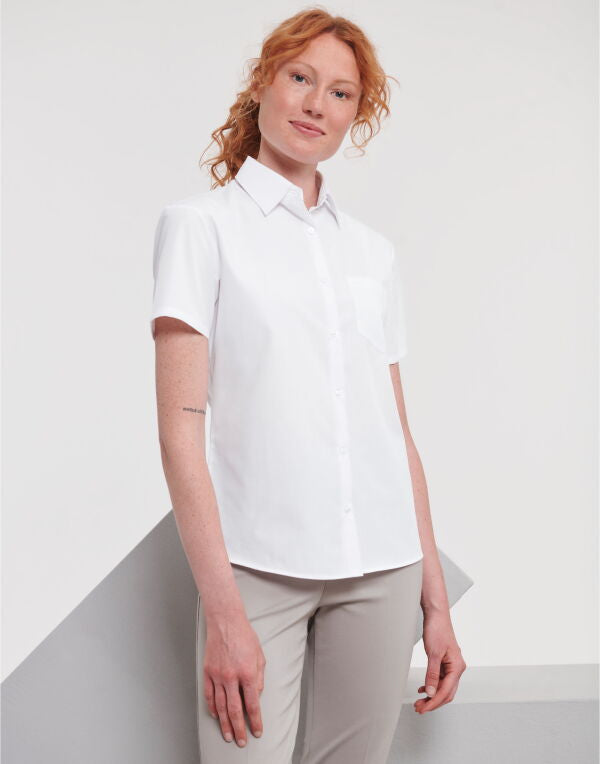 Russell Collection Ladies' Short Sleeve Classic Polycotton Poplin Shirt
