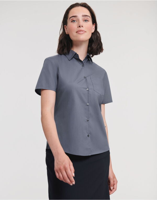 Russell Collection Ladies' Short Sleeve Classic Polycotton Poplin Shirt - Black