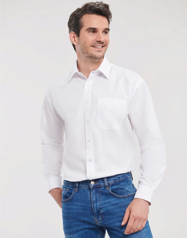 Russell Collection Men'S Long Sleeve Classic Polycotton Poplin Shirt