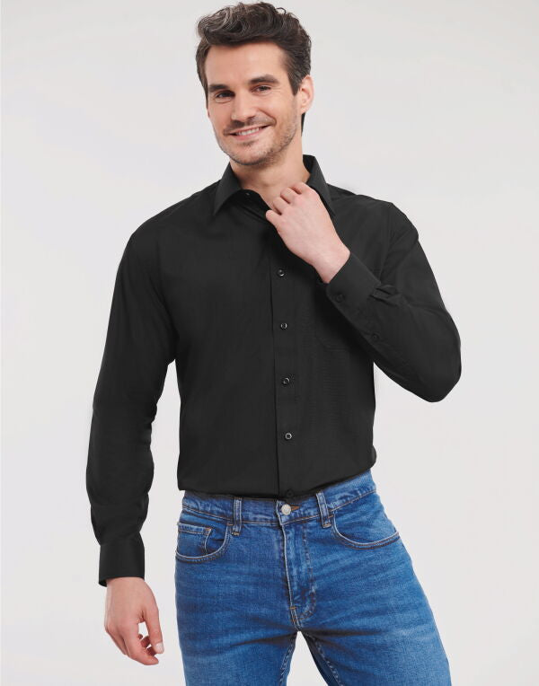 Russell Collection Men'S Long Sleeve Classic Polycotton Poplin Shirt