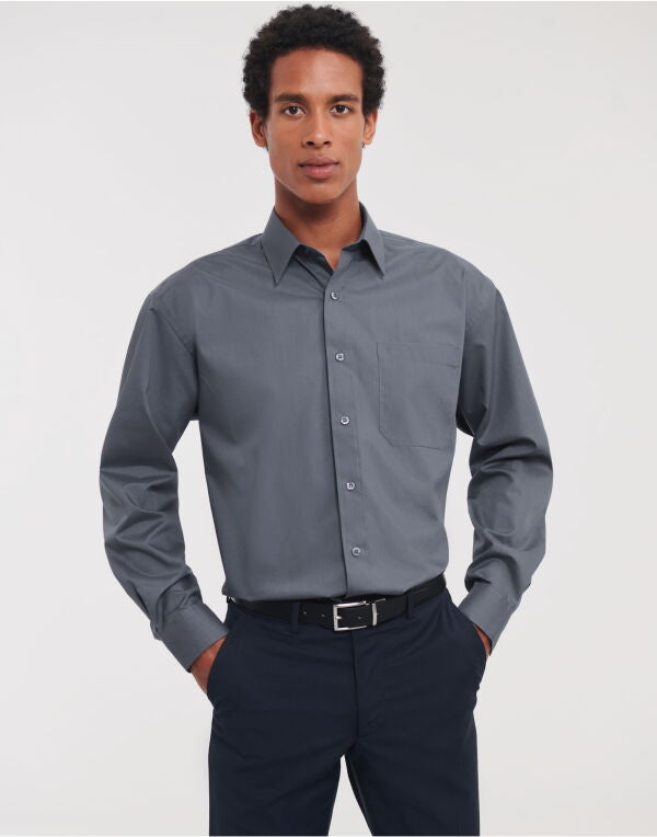 Russell Collection Men'S Long Sleeve Classic Polycotton Poplin Shirt - Black