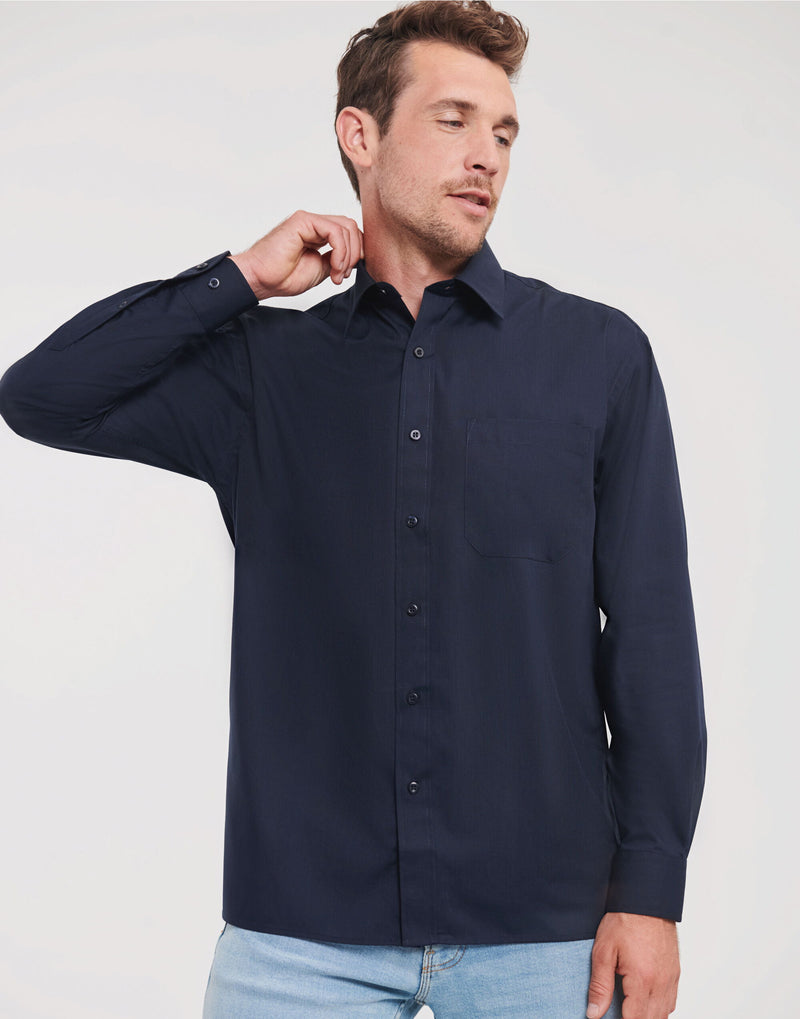 Russell Collection Men'S Long Sleeve Classic Polycotton Poplin Shirt - French Navy