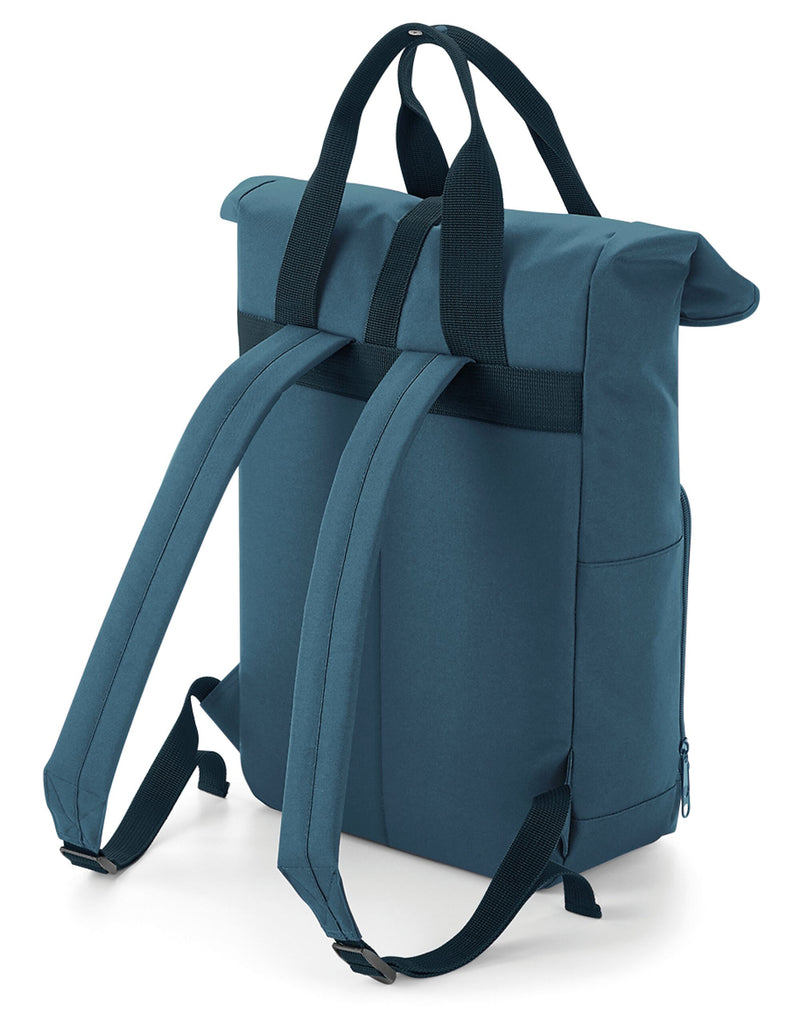 Three-quarter view of the olive Bagbase Twin-Handle Roll-Top Backpack.