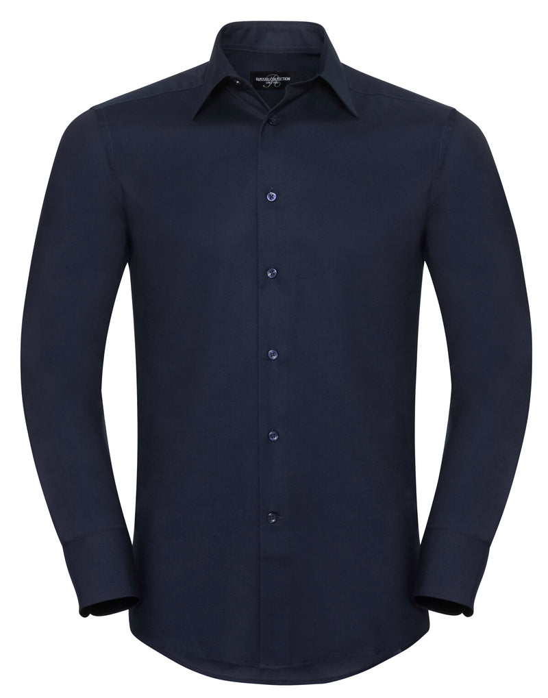 Russell Collection Men'S Long Sleeve Tailored Oxford Shirt - Bright Navy