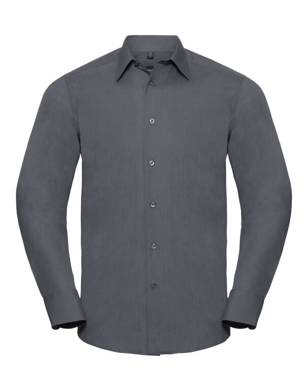 Russell Collection Men'S Long Sleeve Tailored Polycotton Poplin Shirt