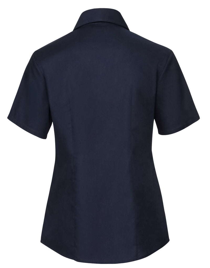 Russell Collection Ladies' Short Sleeve Tailored Oxford Shirt - Bright Navy