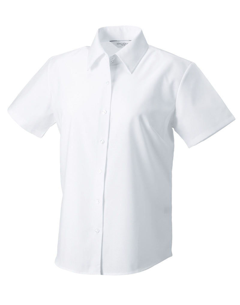 Russell Collection Ladies' Short Sleeve Tailored Oxford Shirt - White