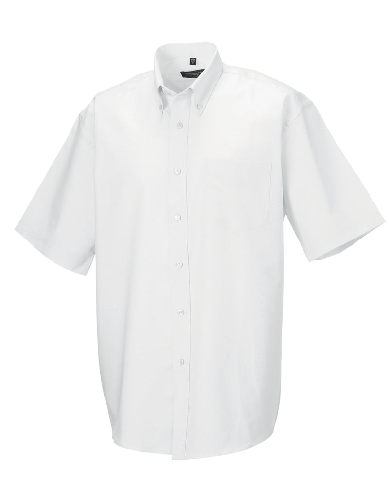 Russell Collection Men'S Short Sleeve Classic Oxford Shirt - White