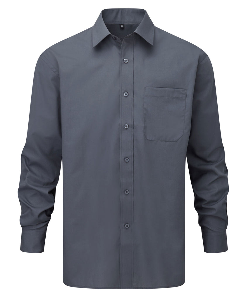 Russell Collection Men'S Long Sleeve Classic Polycotton Poplin Shirt - Convoy Grey