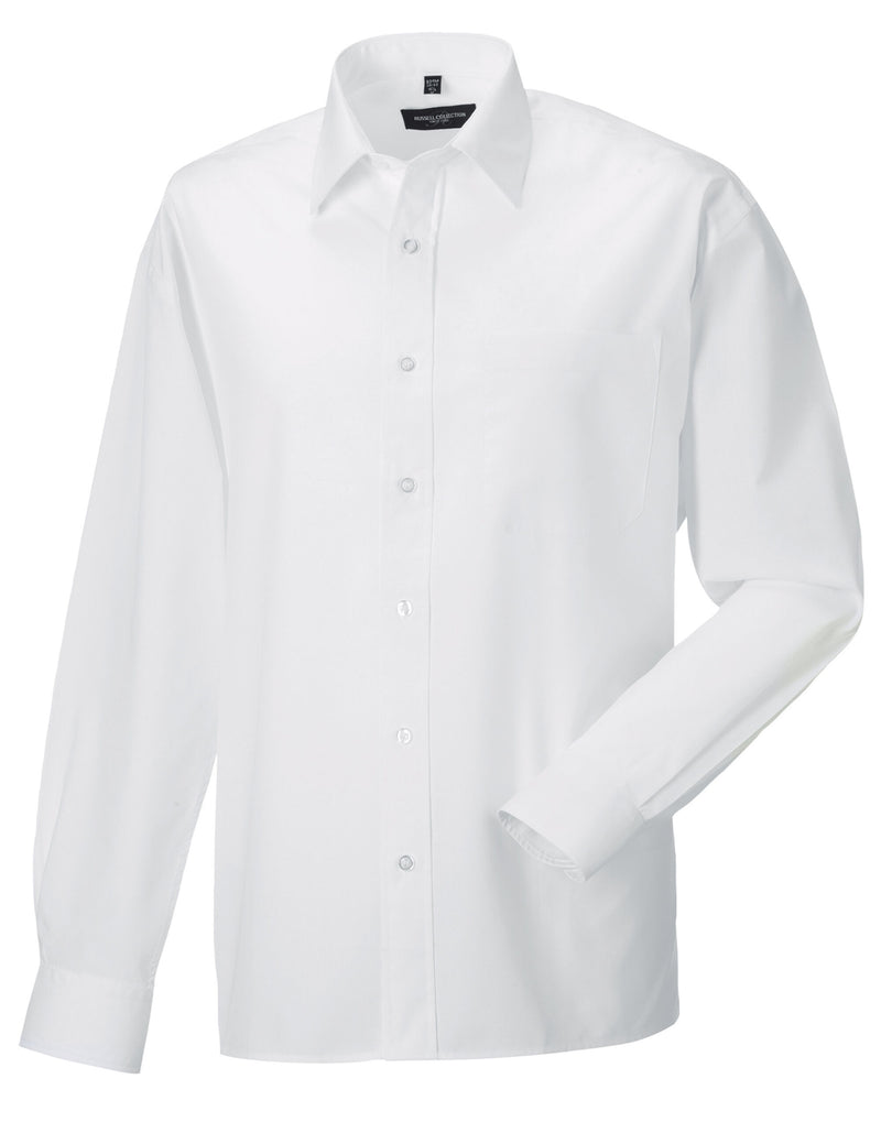 Russell Collection Men'S Long Sleeve Classic Polycotton Poplin Shirt - White