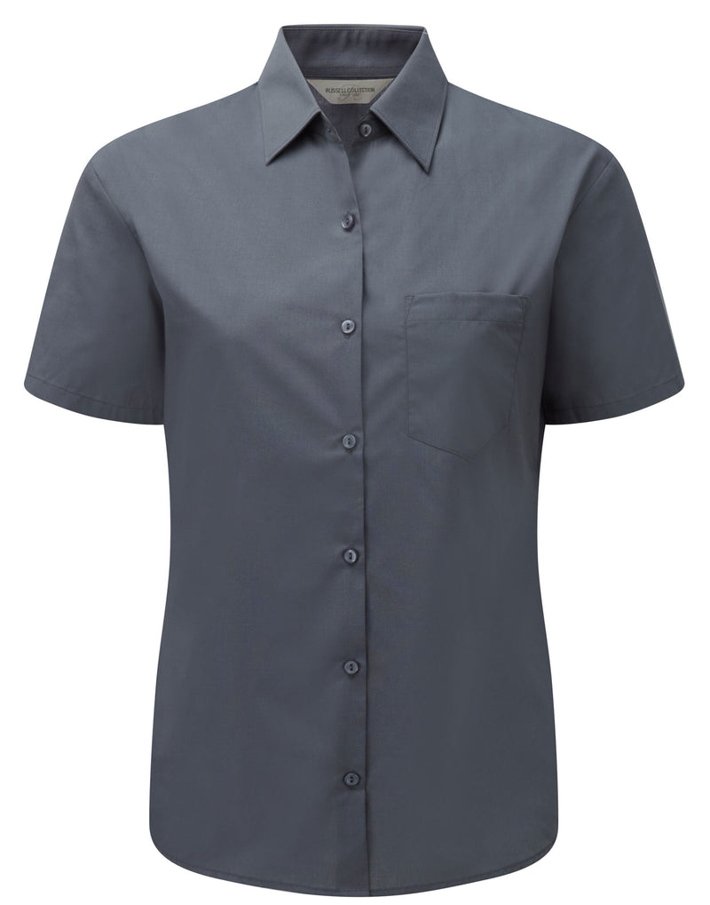 Russell Collection Ladies' Short Sleeve Classic Polycotton Poplin Shirt - Convoy Grey